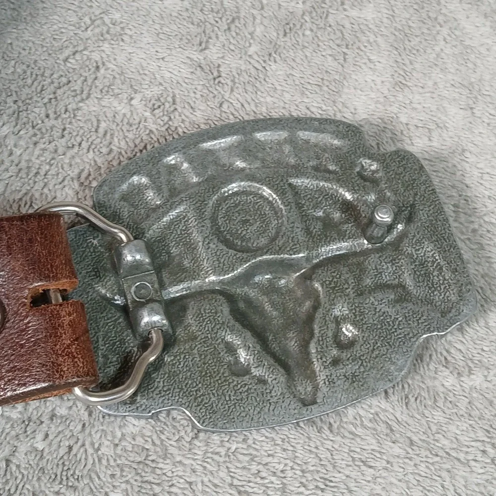 Justin Belt Mens 36 232BR Texas Longhorn Trophy Buckle Brown Top Grain Leather